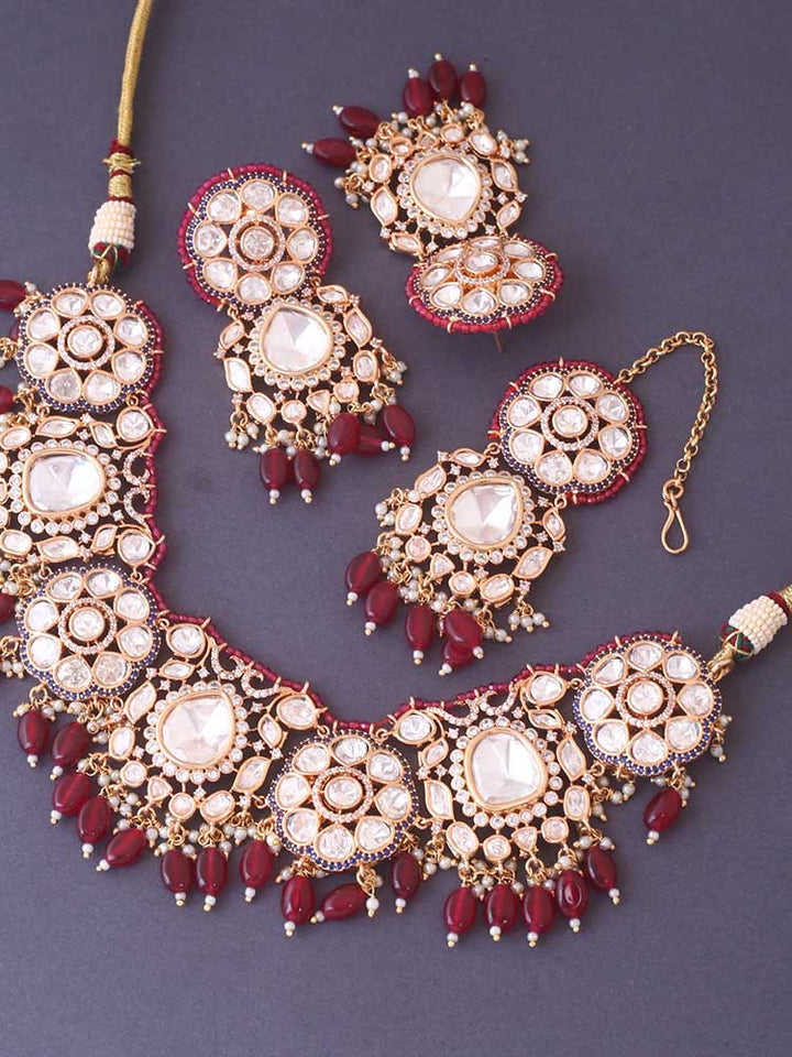 Maroon Dhurvita Kundan Jewellery Set