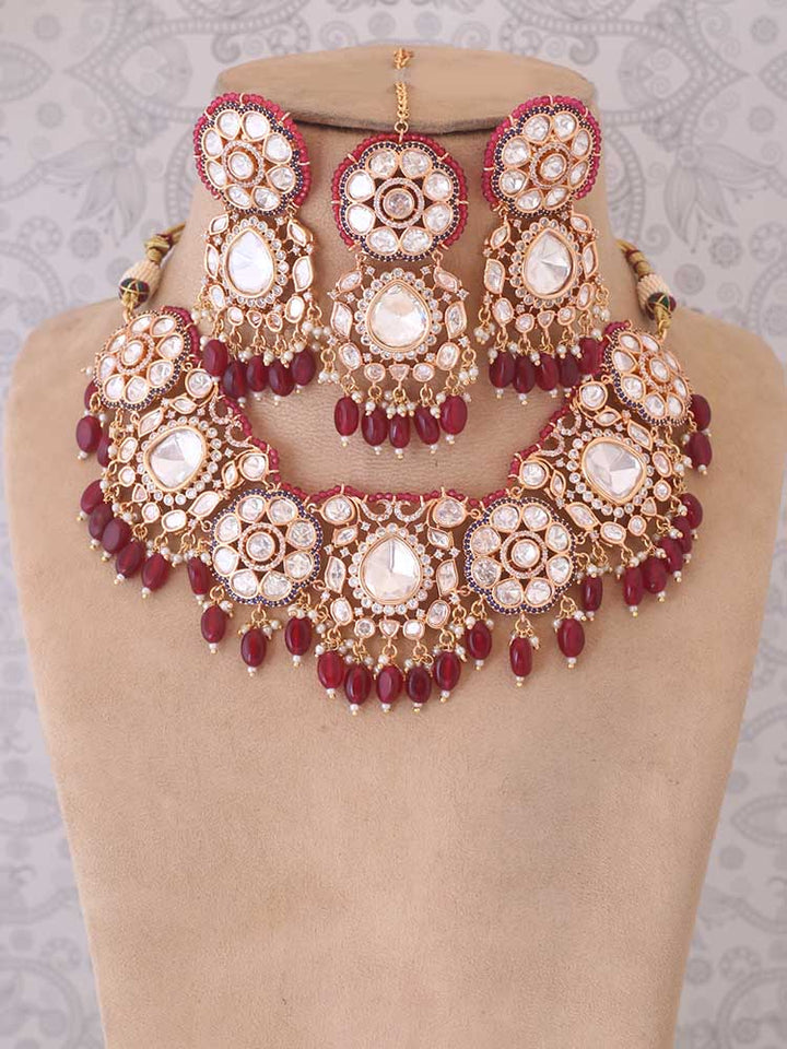 Maroon Dhurvita Kundan Jewellery Set