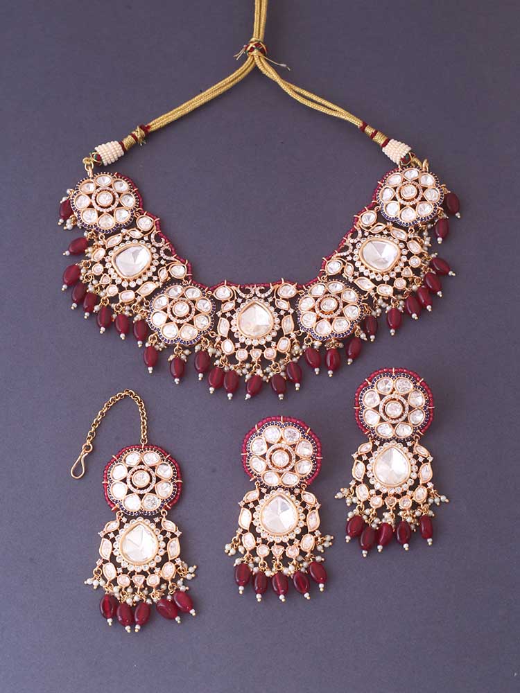 Maroon Dhurvita Kundan Jewellery Set