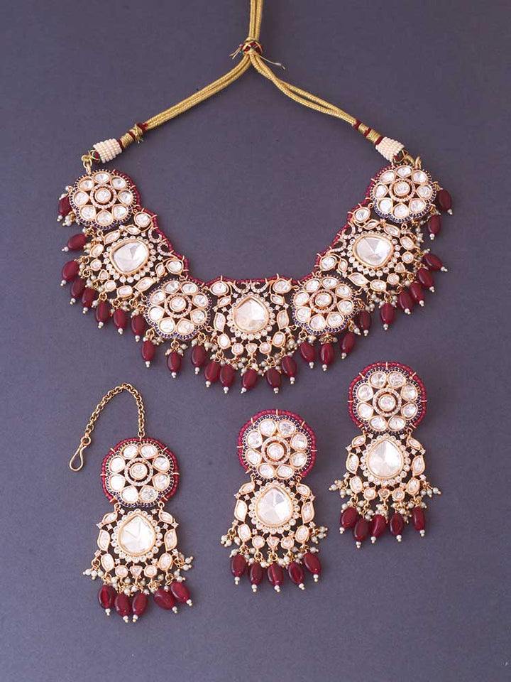 Maroon Dhurvita Kundan Jewellery Set