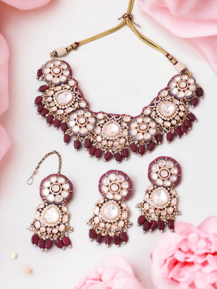 Maroon Dhurvita Kundan Jewellery Set