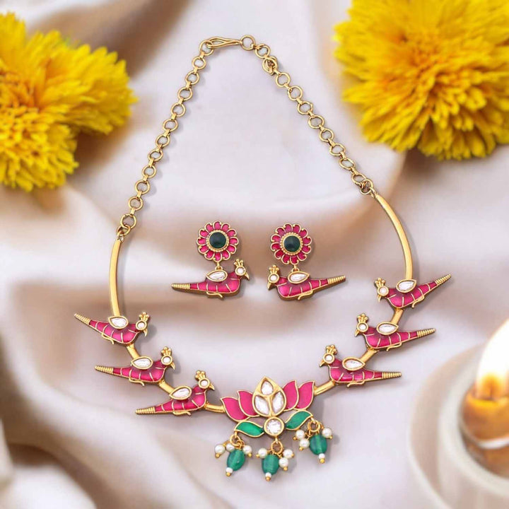 Maroon Fria Hasli Antique Jewellery Set- New Arrival