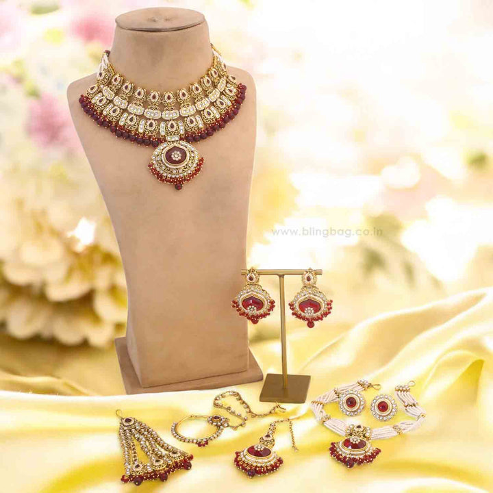 Maroon Jaiwanti Bridal Jewellery Set