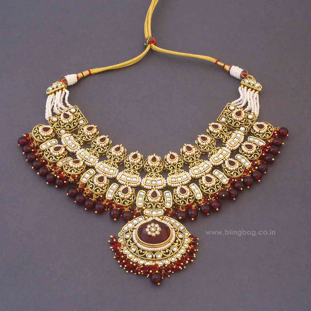 Maroon Jaiwanti Bridal Jewellery Set