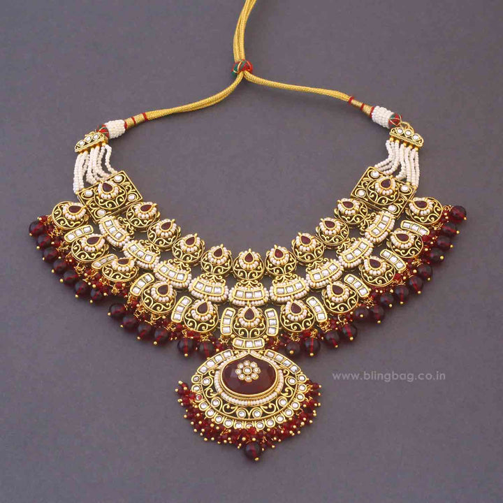 Maroon Jaiwanti Bridal Jewellery Set