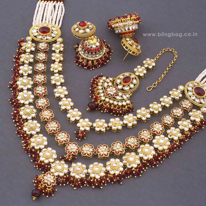 Maroon Jeeya Kundan Jewellery Set