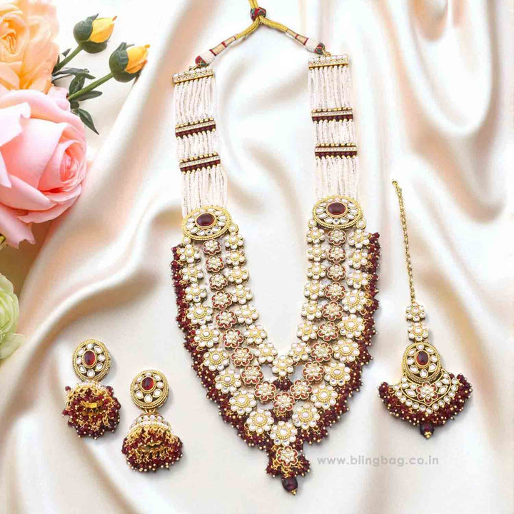 Maroon Jeeya Kundan Jewellery Set