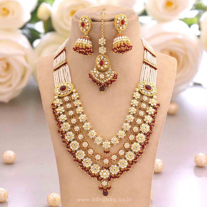 Maroon Jeeya Kundan Jewellery Set
