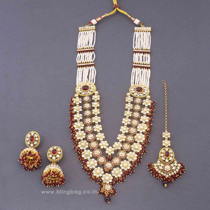 Maroon Jeeya Kundan Jewellery Set