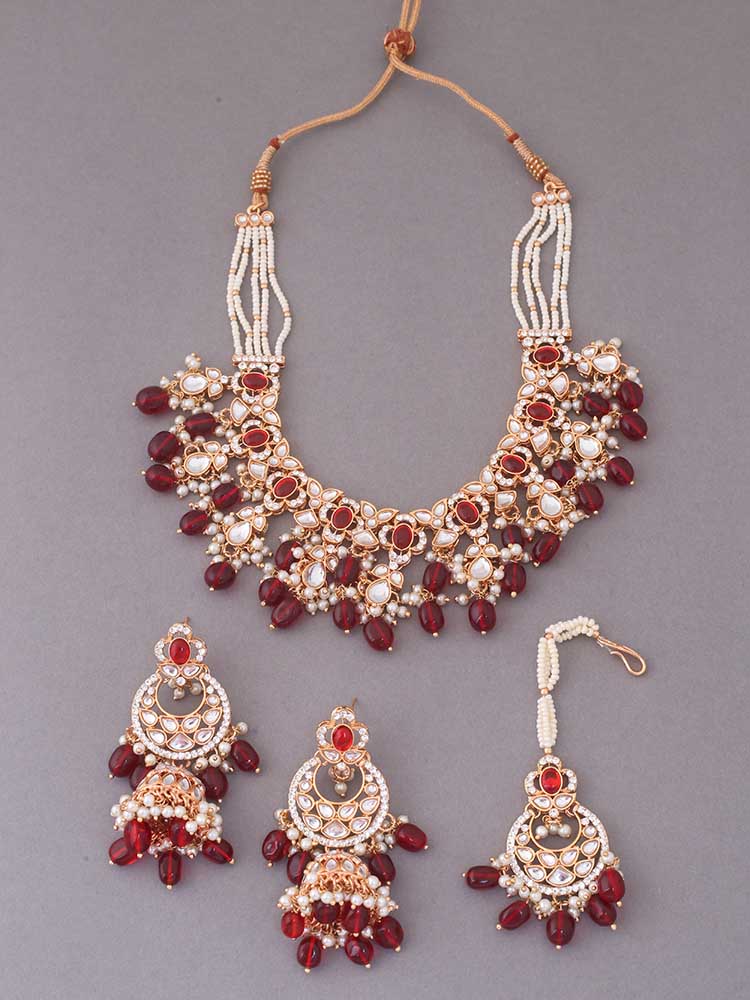 Maroon Kaamil Kundan Jewellery Set - EOSS