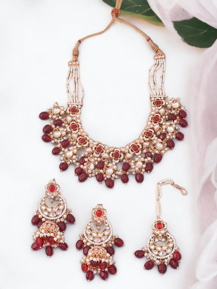 Maroon Kaamil Kundan Jewellery Set - EOSS