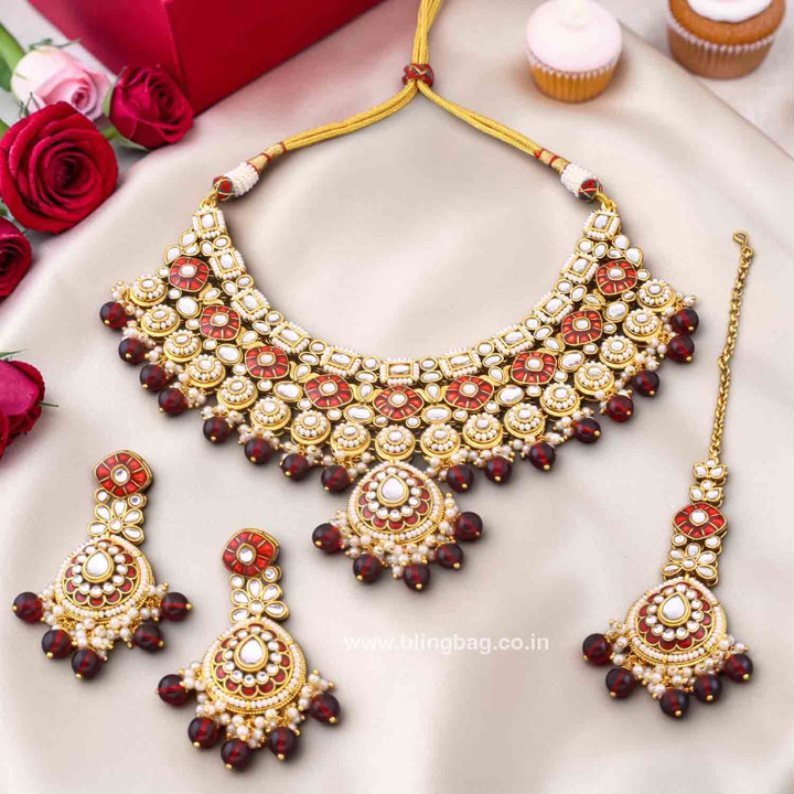 Maroon Kamya Kundan Jewellery Set