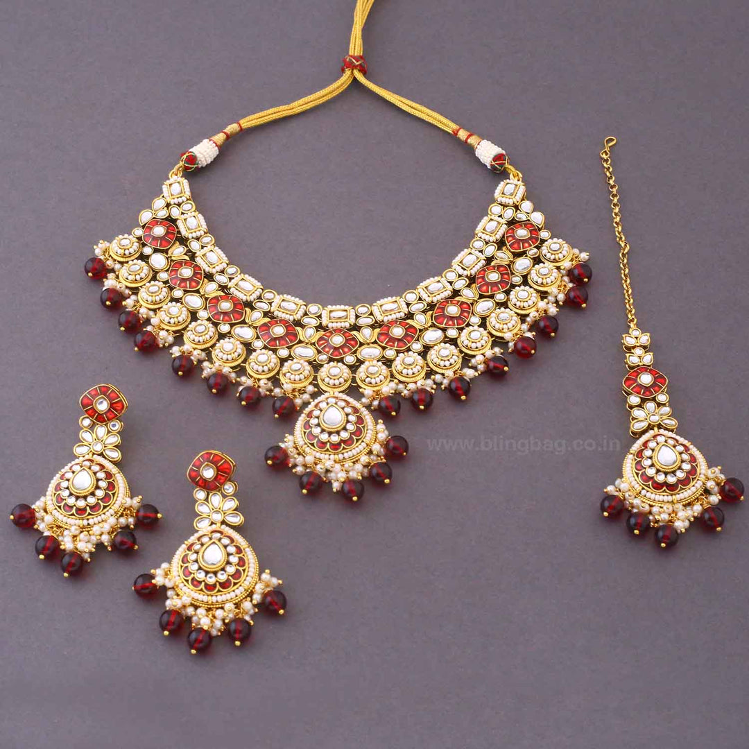 Maroon Kamya Kundan Jewellery Set