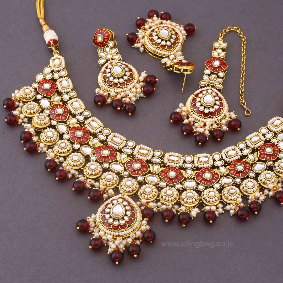 Maroon Kamya Kundan Jewellery Set
