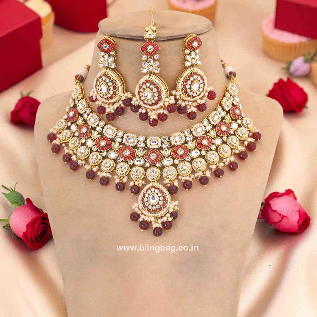 Maroon Kamya Kundan Jewellery Set