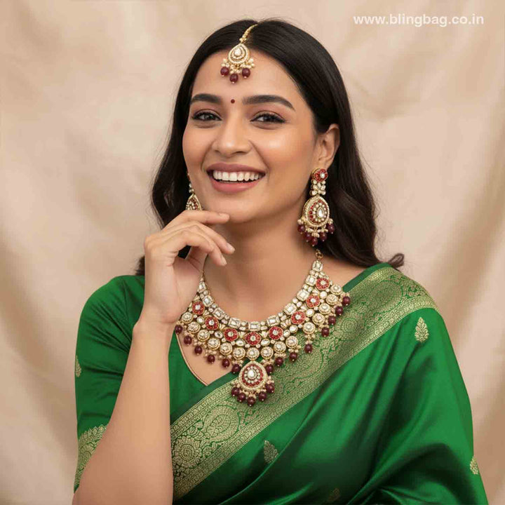 Maroon Kamya Kundan Jewellery Set