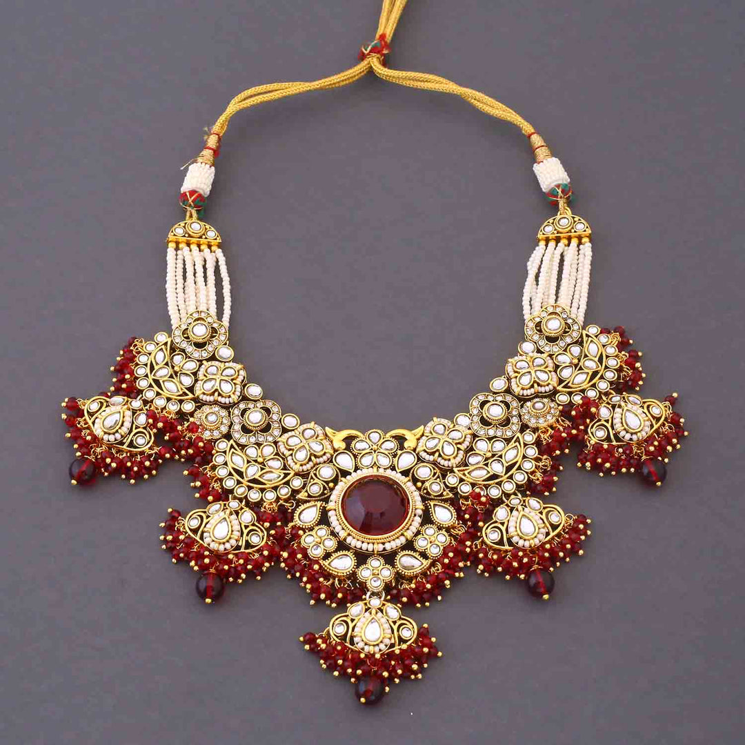 Maroon Kshirja  Kundan Bridal Jewellery Set