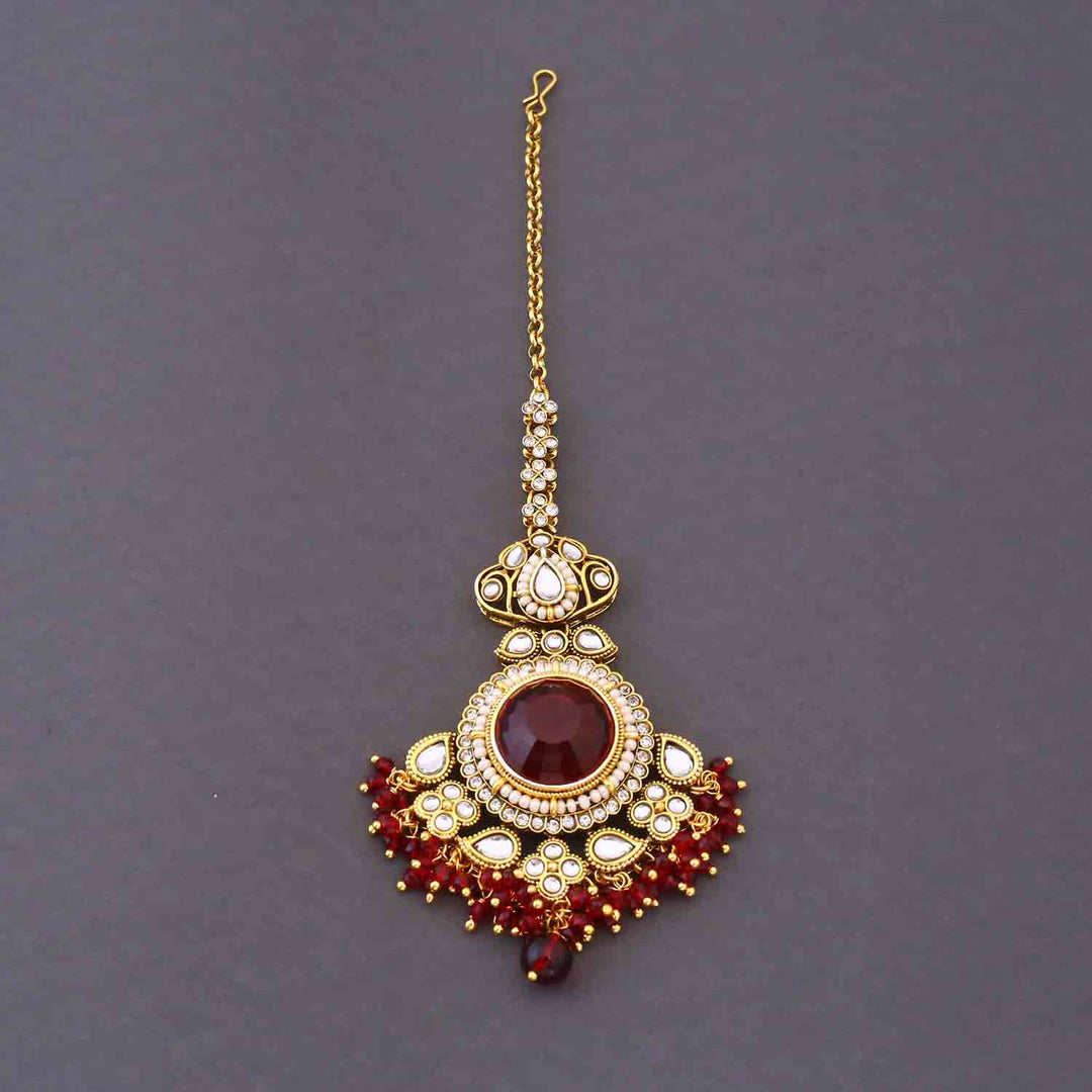 Maroon Kshirja  Kundan Bridal Jewellery Set