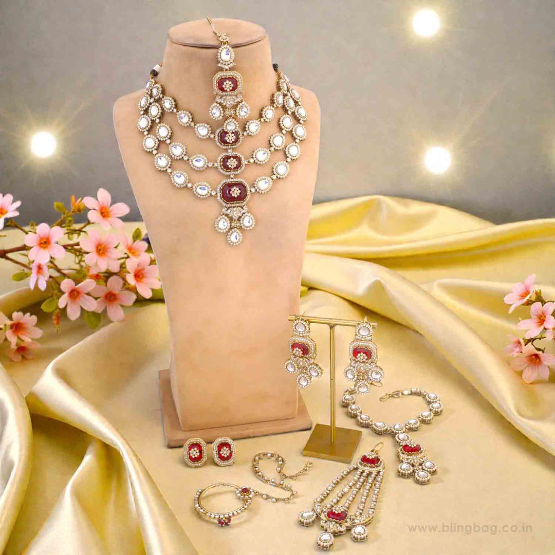 Maroon Labdhi Bridal Jewellery Set