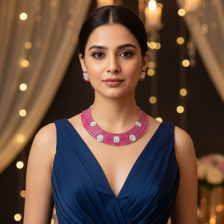 Maroon Loretta Hasli Zirconia Jewellery Set