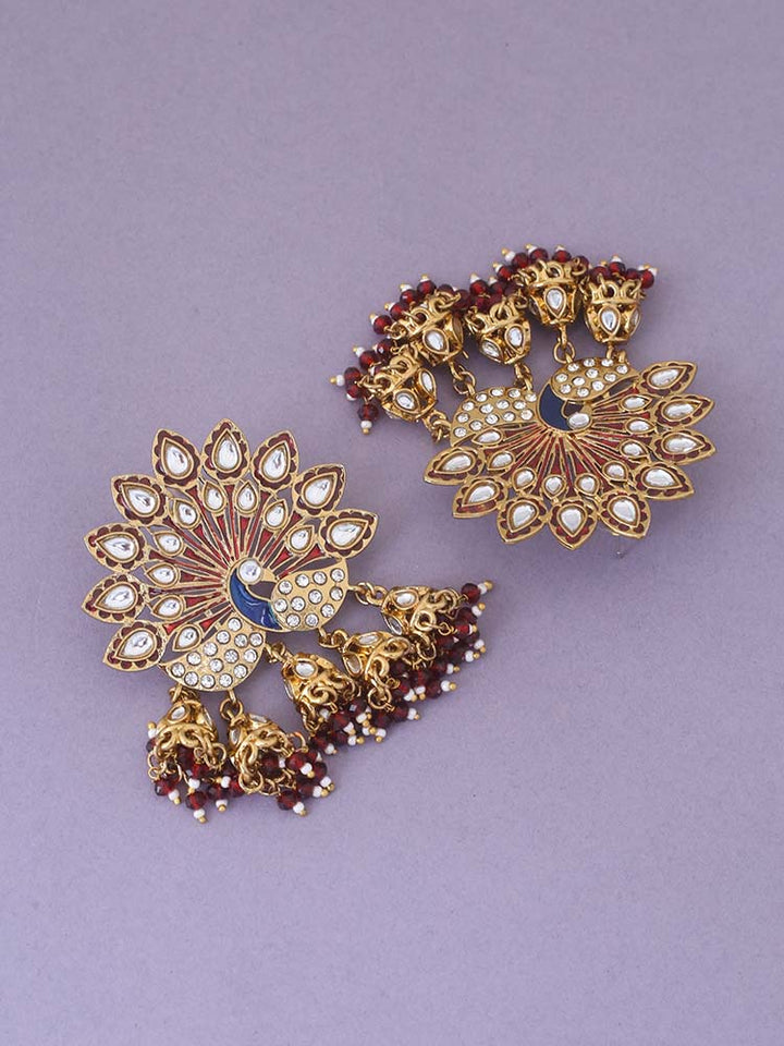 Maroon Mayur Ethnic Jhumkis