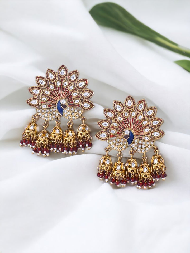Maroon Mayur Ethnic Jhumkis