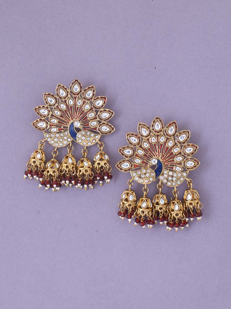 Maroon Mayur Ethnic Jhumkis