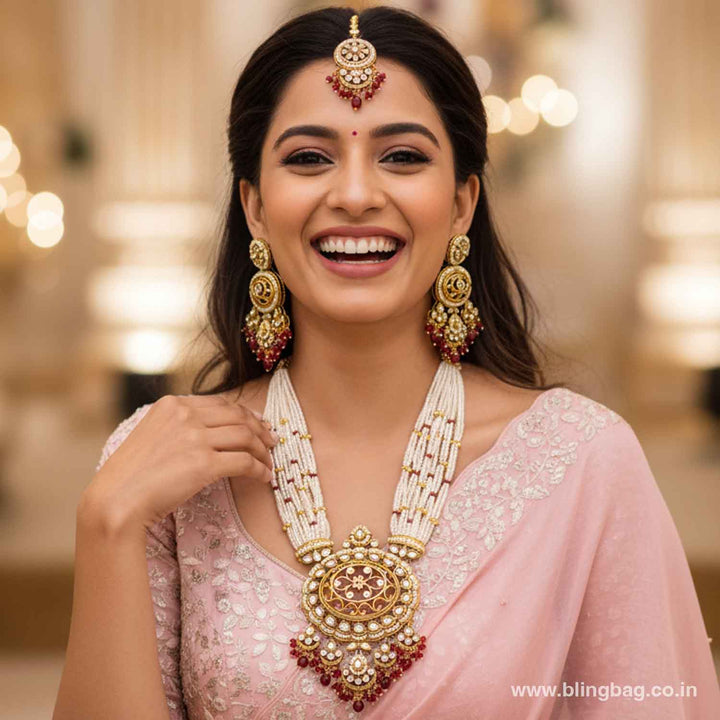 Maroon Ojalika Kundan Jewellery Set