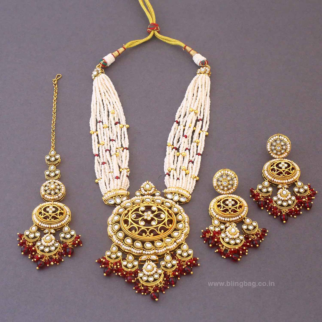 Maroon Ojalika Kundan Jewellery Set