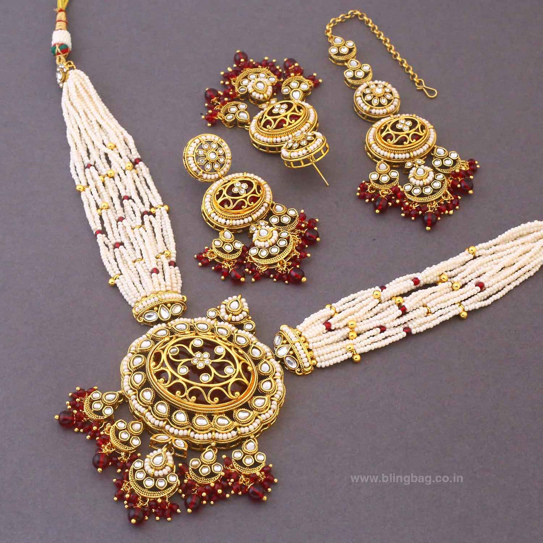 Maroon Ojalika Kundan Jewellery Set