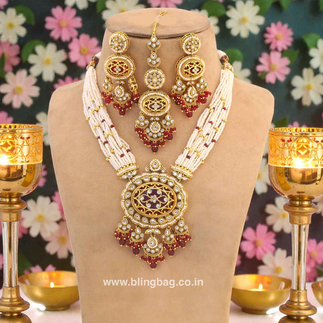 Maroon Ojalika Kundan Jewellery Set