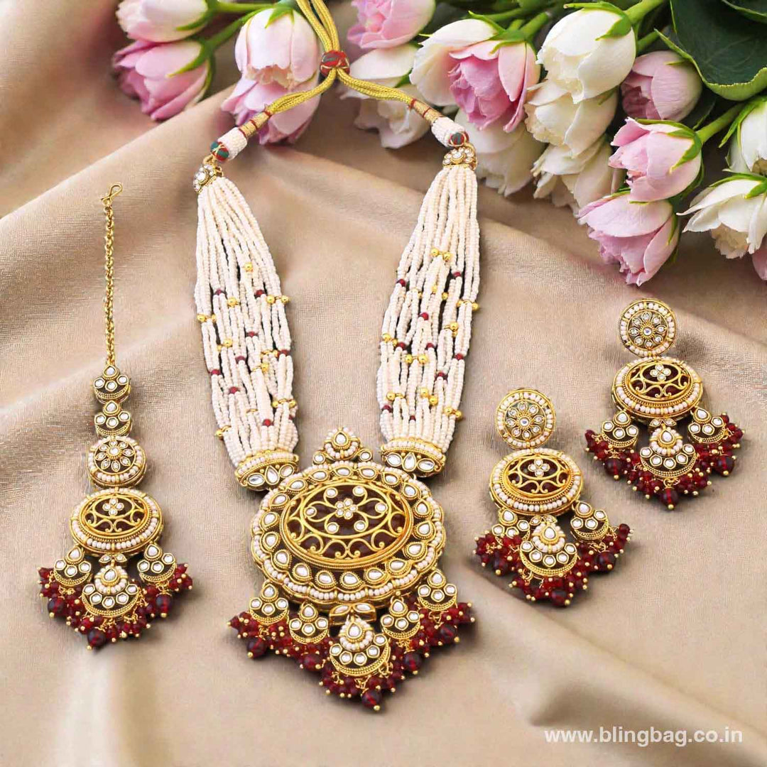 Maroon Ojalika Kundan Jewellery Set