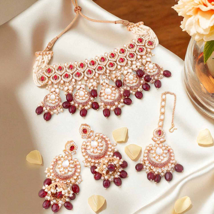 Maroon Rithya Kundan Jewellery Set