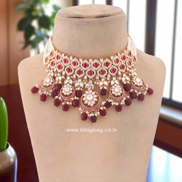 Maroon Rithya Kundan Jewellery Set