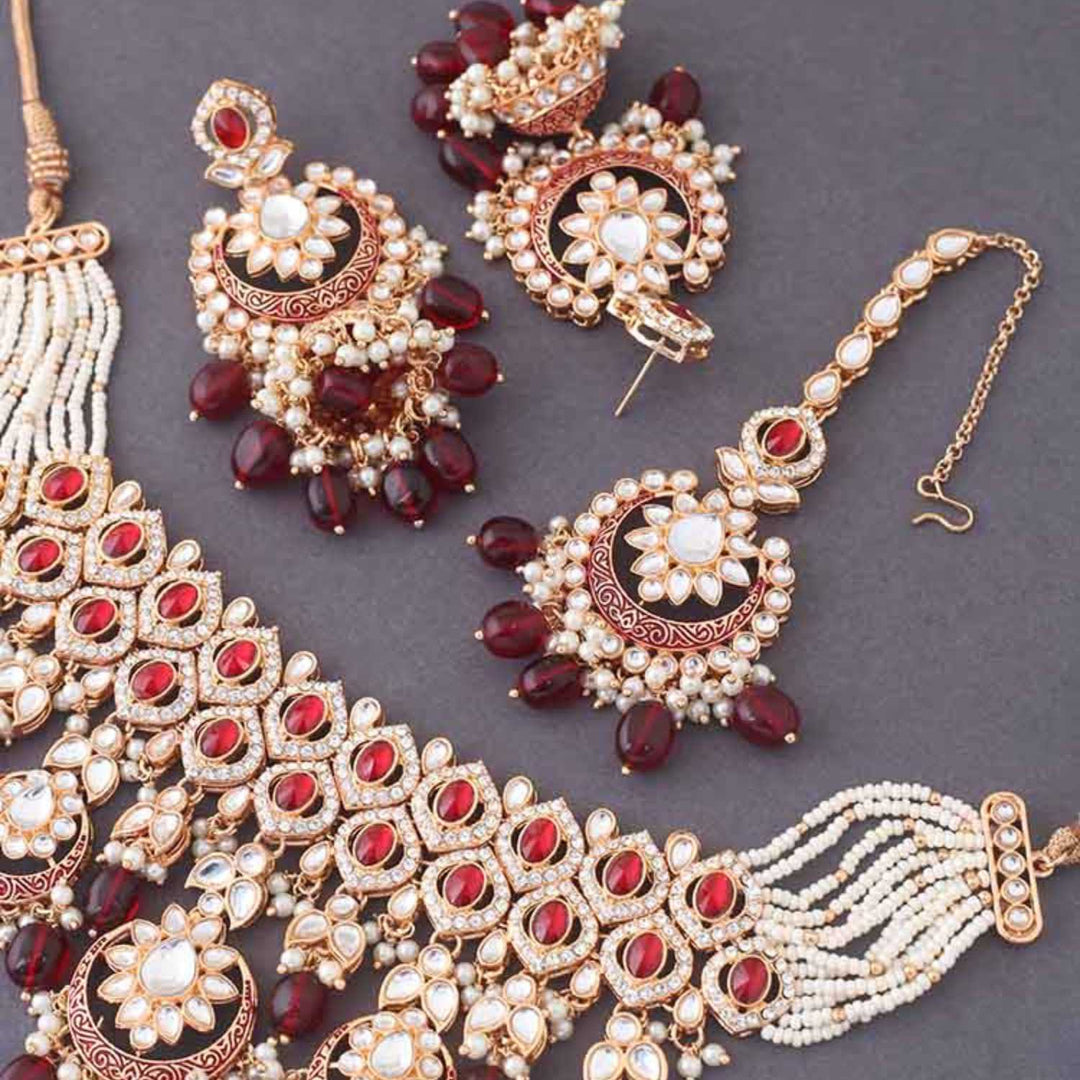 Maroon Rithya Kundan Jewellery Set