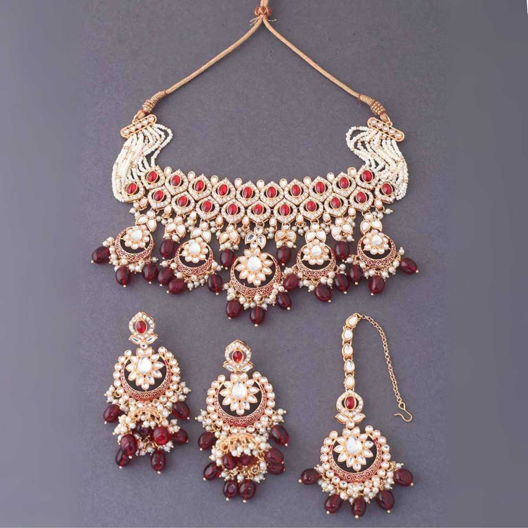 Maroon Rithya Kundan Jewellery Set