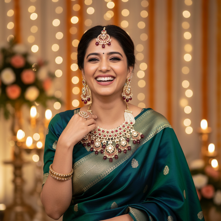 Maroon Rithya Kundan Jewellery Set