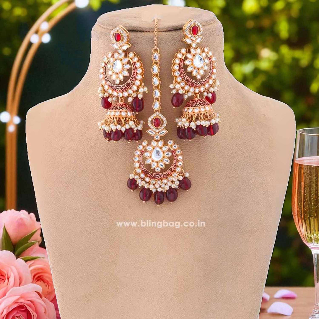 Maroon Rithya Kundan Jewellery Set