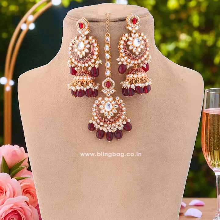Maroon Rithya Kundan Jewellery Set