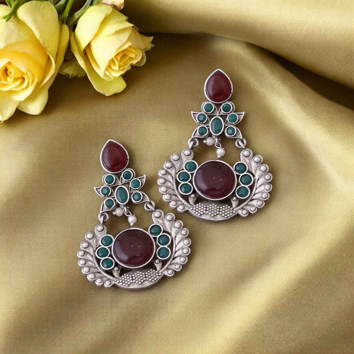 Maroon Rudri Oxidised Danglers