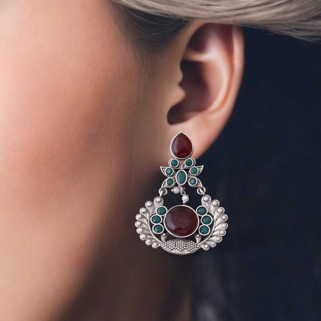 Maroon Rudri Oxidised Danglers