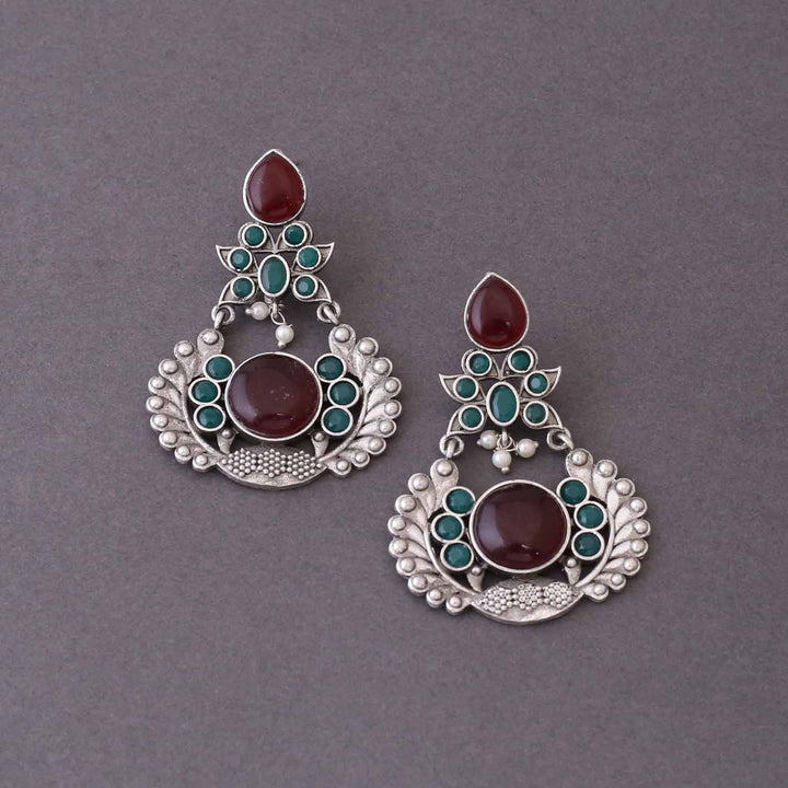 Maroon Rudri Oxidised Danglers
