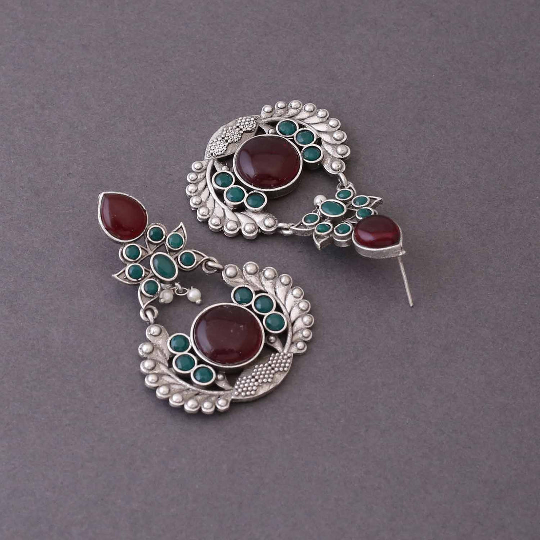 Maroon Rudri Oxidised Danglers
