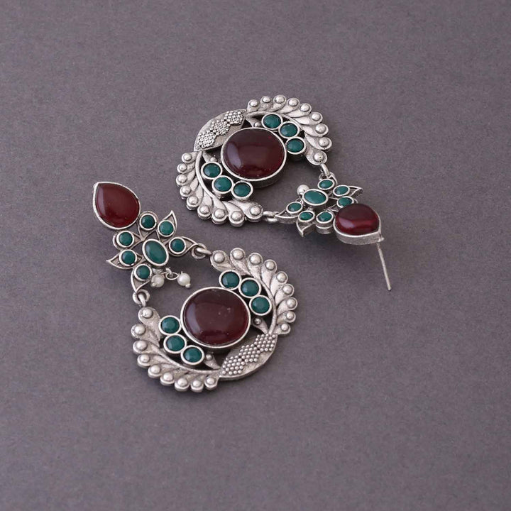 Maroon Rudri Oxidised Danglers
