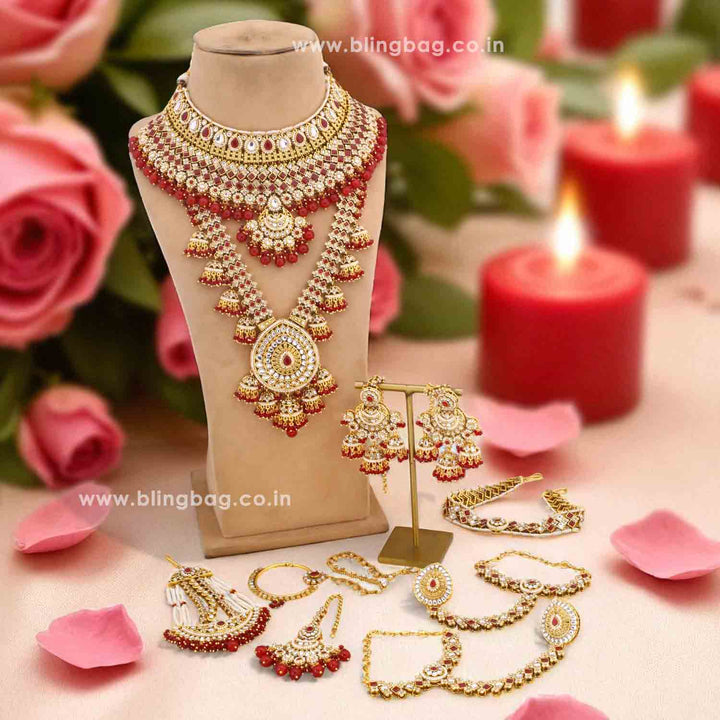 Maroon Ruvina  Kundan Bridal Jewellery Set