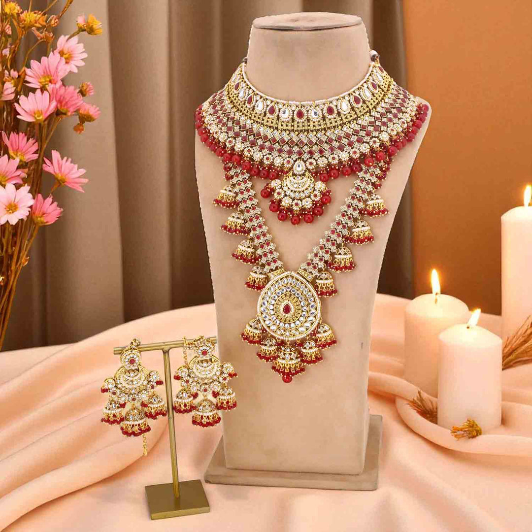 Maroon Ruvina  Kundan Bridal Jewellery Set
