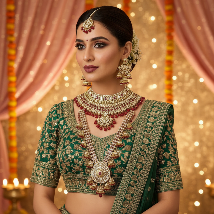 Maroon Ruvina  Kundan Bridal Jewellery Set