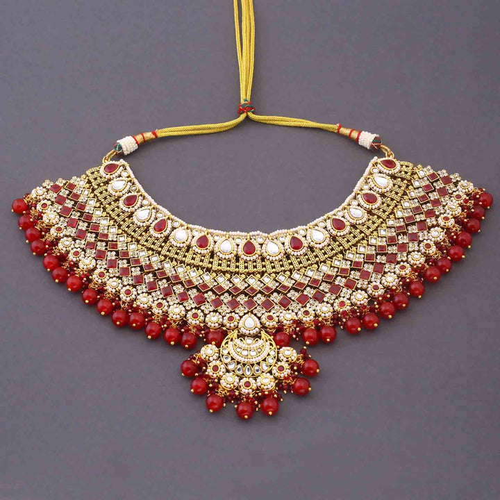 Maroon Ruvina  Kundan Bridal Jewellery Set