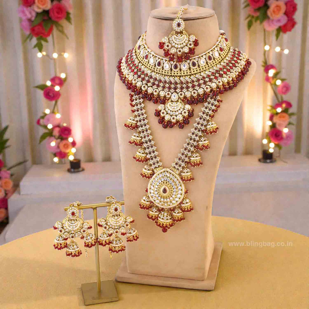 Maroon Ruvina Kundan Bridal Jewellery Set