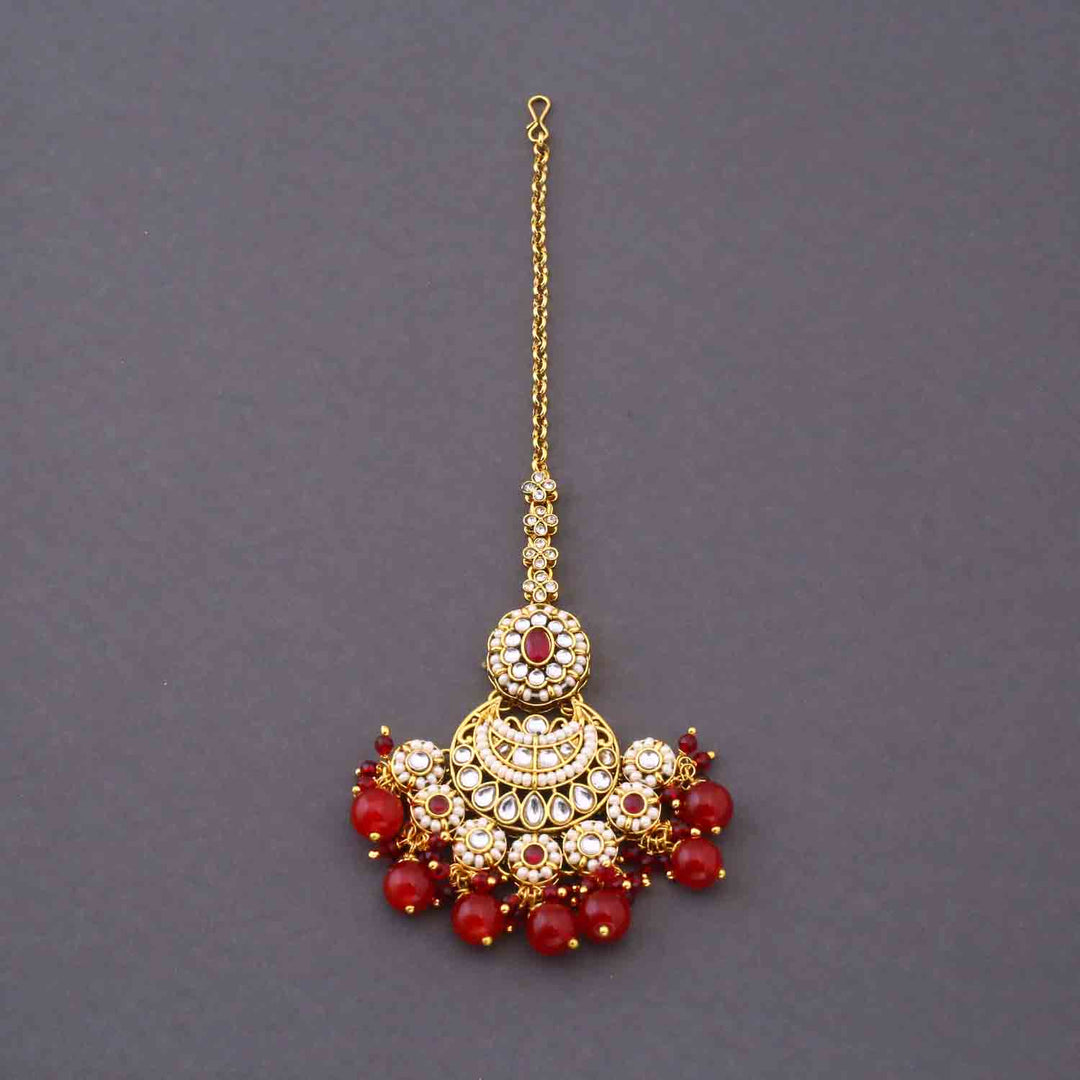 Maroon Ruvina  Kundan Bridal Jewellery Set
